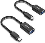 BENFEI Adaptateur USB C vers USB 3.0, 5Gbps OTG Type-C Mâle vers USB A Femelle [Nylon Tressé Aluminium],Compatible avec iPhone 16/15 MacBook Pro Air iPad Pro Galaxy S23 S22, Lot de 2-Noir
