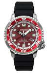 Citizen Promaster Red Dial Silicone Strap Divers Eco-Drive BN0159-15X Mens Watch