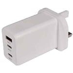 Fast Charging USB Wall Charger Plug Socket Laptop Phones Earphones 65W White
