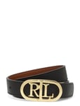 Oval-Logo Reversible Leather Skinny Belt Bälte Black Lauren Ralph Lauren