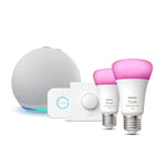 Echo Dot (4th generation), Glacier White + Philips Hue Colour Starter Kit (E27), Works with Alexa - Smart Home Starter Kit
