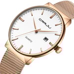 Herrklocka Ultra tunn vattentät armbandsklocka herr mode med svart rostfritt stål armband mesh analog kvarts affärs herrklockor
