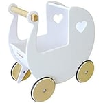 Moover Wooden Doll's Pram for Toddlers, Fully Assembled, Push Along Toy, High Quality Birch Wood Pram, 2 Years+, 46 x 44 x 25 cm, White and Natural Wood