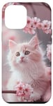iPhone 15 Plus Cute Pink Japanese Cherry Blossom Cat Aesthetic Case