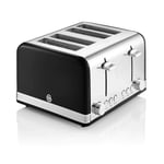 BLACK Toaster 4 Slice Swan Retro Kitchen Appliance Defost Reheat Cancel Function
