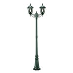 Konstsmide Firenze Double Head Column Outdoor Light / 2.2m High / 2 x 100 W E27 Max Lamp Post / Clear Glass / Aluminium / IP43 / Outside Light Green