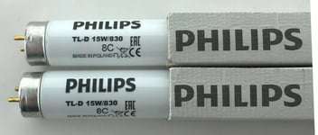 x2 Philips TL-D F15W/830 blub 18 inch 15W 15 Watt 830 Warm White tube T8 438 mm