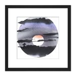 Full Moon Moonrise Cloudy Night Watercolour Painting Square Wooden Framed Wall Art Print Picture 8X8 Inch