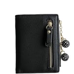 Dam Rfid Liten Bifold Läderplånbok Dam Mini Blixtlås Myntväska ID-kortficka, Slim Kompakt Tunn----Svart C