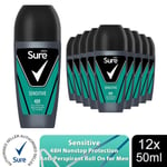 Sure Men Sensitive Antiperspirant Roll On 48H Sweat & Odour Protection, 12x50ml