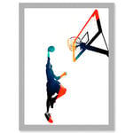 Basketball Jump Hoop Ball Dunk Sport A4 Artwork Framed Wall Art Print