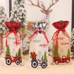 Christmas Red Black Grid Tractor Wine Bottle Cover Champagne B A