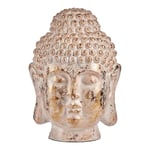 Dekorativ havefigur Buddha Hoved Hvid/Guld Polyesterharpisk (45,5 x 68 x 48 cm)