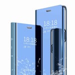 Boleyi Mirror Case for Xiaomi Redmi 9C, Mirror Plating Flip Case With sleep/wake function, Folding Kickstand Stand, Flip Shockproof Case for Xiaomi Redmi 9C -Blue