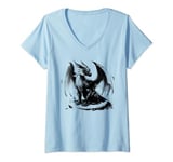 Womens cool fierce black Asian dragon mythical animal clip art V-Neck T-Shirt