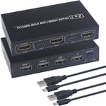 KVM Switch HDMI 2 Port, Commutateur USB Switch UHD 4K 30Hz, Commutateur KVM Double Moniteur, 4 HUB USB 2.0,Prise en Charge du Clavier et de la Souris sans Fil