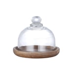 Cake Dome Glass Food Dome,Cake Plate with Glass Lid Round Cake Display Tray with Glass Cover,Cake Stand Mini Dessert Plate with Wood Tray Cheese Dome for Home Kitchen