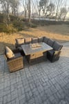 High Back Rattan Corner Sofa Set Gas Fire Pit Dining Table Heater Chair 7 Seater