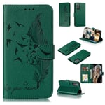 SCRENDY Case Compatible with Realme 8 Pro Flip Case, Shockproof Wallet PU Leather Phone Case Cover with Card Slots [Magnetic Closure] [Embossed Feather Pattern]-Green