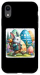 Coque pour iPhone XR Lapin Hikes Among Giant Easter Orbs Sac à dos aventurier