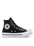 Converse Kids Girls Leather EVA Lift Hi Top Trainers - Black/White, Black, Size 10.5 Younger