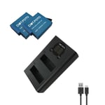 Battery x2 AJ-BAT001 1220mAh & USB LCD Dual Charger for GoPro HERO8 7 6 5