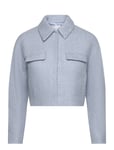 Mango Cropped Tweed Jacket With Pockets Blå