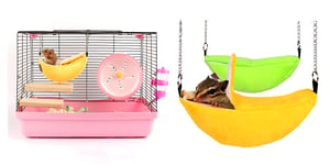 LotCow 2 Pcs Soft Hamster House Bed,Rabbits Plush Tent Cave,Hanging Warm Small Pet Hammock,Hamster Hanging House Cage,Multifunctional Mini Animals Nest,Yellow and Green Banana