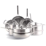 Merten & Storck Tri-Ply Stainless Steel,Batterie de Cuisine en Inox Trois Couches,Set de 14 Poêles et Casseroles,Inclut Poêle à frire,Casserole et Marmite,Induction,Multicouche,Va au Four,Argent