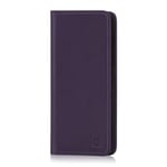 32nd Classic Series - Real Leather Book Wallet Flip Case Cover For Motorola Moto G7 Power, Real Leather Design With Card Slot, Magnetic Closure and Built In Stand - Aubergine