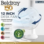 Beldray Portable Oscillating Desk Table Fan 12” Adjustable Head 3 Speeds White