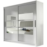 Armoire Atlanta 101, Blanc, 215x180x58cm, Portes d'armoire: Glissement - Blanc