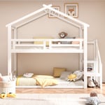 Lit cabane enfant 90 x 200 cm - avec escalier de sécurité, barrières de sécurité, sommier à lattes, cadre de lit en bois massif, lits superposés