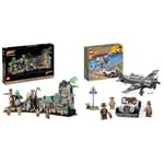 LEGO 77015 Indiana Jones Temple of the Golden Idol Model Kit for Adults to Build & 77012 Indiana Jones Fighter Plane Chase Set with Buildable Airplane Model & Vintage Toy Car plus 3 Minifigures
