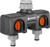 Distributeur 2 voies GARDENA : possibilité de raccorder 2 appareils au robinet, convient pour les programmateurs et minuteries d'arrosage de GARDENA, débit d'eau réglable et verrouillable (8193-20)