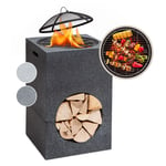 Braséro Blumfeldt Monolith avec grill MGO & bac en acier et pare-étincelles - Noir