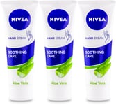 Nivea Hand Cream Soothing Care Aloe Vera 75ml | Moisturising | Dry Skin X 3