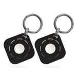 Silicone Case Compatible with Airtag Finder Keyring 2021, Tracker Keychain Holder Anti Drop Washable Soft Square Shape With Hook (2 packs) Black