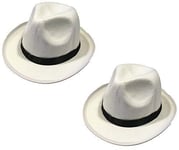 Quickdraw 2 x Adults Gangster Hat White with Black Band Mafia Fancy Dress Costume Accessory