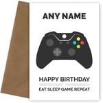 Personalised Xbox Birthday Card for Boys Son Daughter Grandson Brother Sister Nephew Teenager or Kids. Controller Style with Happy Birthday Eat Sleep Game Repeat 8th 9th 10th 13th 14th 16th 18th
