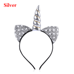 Girls Unicorn Headband Cat Ears Hairband Rainbow Hair Band Silver