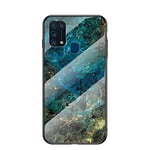 BeyondTop Marble Case for Samsung Galaxy M31 Marble Clear Tempered Glass Case Soft Silicone Phone Cover Compatible with Samsung Galaxy M31 (Blue)