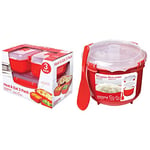 Sistema Heat & Eat Microwave Containers | Stackable Lunch Boxes with Clip-Close Lids | Red/Clear | Pack of 3 & Microwave Rice Cooker | 2.6 L | Dishwasher Safe Small Rice Cooker | BPA-Free | Red