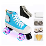 Unisex Roller Skates Breathable Soft Leather High-Top Flash Double-Row Four-Wheel Skates Comfortable Roller Skates for Adults And Teens,34
