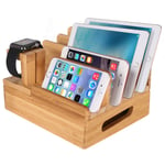 XPhonew Bamboo Wood Multi-Device Desktop Charging Dock Station Charger Holder Cradle Stand Compatible iPhone 11 Pro Max XS MAX XR X 8 7 6 6S Plus iPad Apple Watch/iWatch 2 3 4 Samsung Smartphones