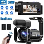 Video Camera UHD 4K Camcorder 56MP 16X Digital Zoom Vlogging Recorder 3" Touch