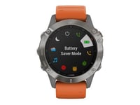 Garmin fenix 6 Sapphire - 47 mm - titane - montre de sport avec bande - silicone - orange braise - affichage 1.3" - 32 Go - Bluetooth, Wi-Fi, ANT+ - 49 g