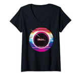 Womens Solar Eclipse 2024 Ohio 70s 80s Vaporwawe Total Eclipse V-Neck T-Shirt