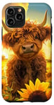 iPhone 11 Pro Scottish Highland Cow, Spring Sunflower Western Country Farm Case