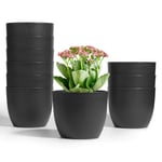 T4U 12CM Self Watering Planters Plastic Black Set of 10, Modern Round Flower Pot Indoor Nursery Bonsai Plant Pot for Garden House Plants, Aloe, Herbs and More